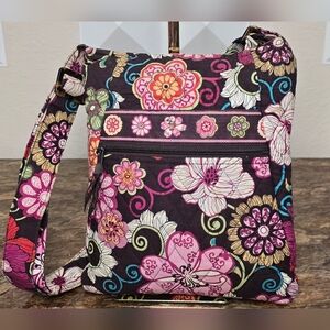 Vera Bradley Floral Quilted Hipster Crossbody Bag Brown Pink Shoulder Purse